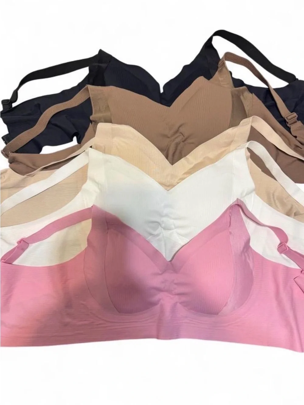 Ribbed Wireless Comfort Bra — Pink, White, Brown, Black